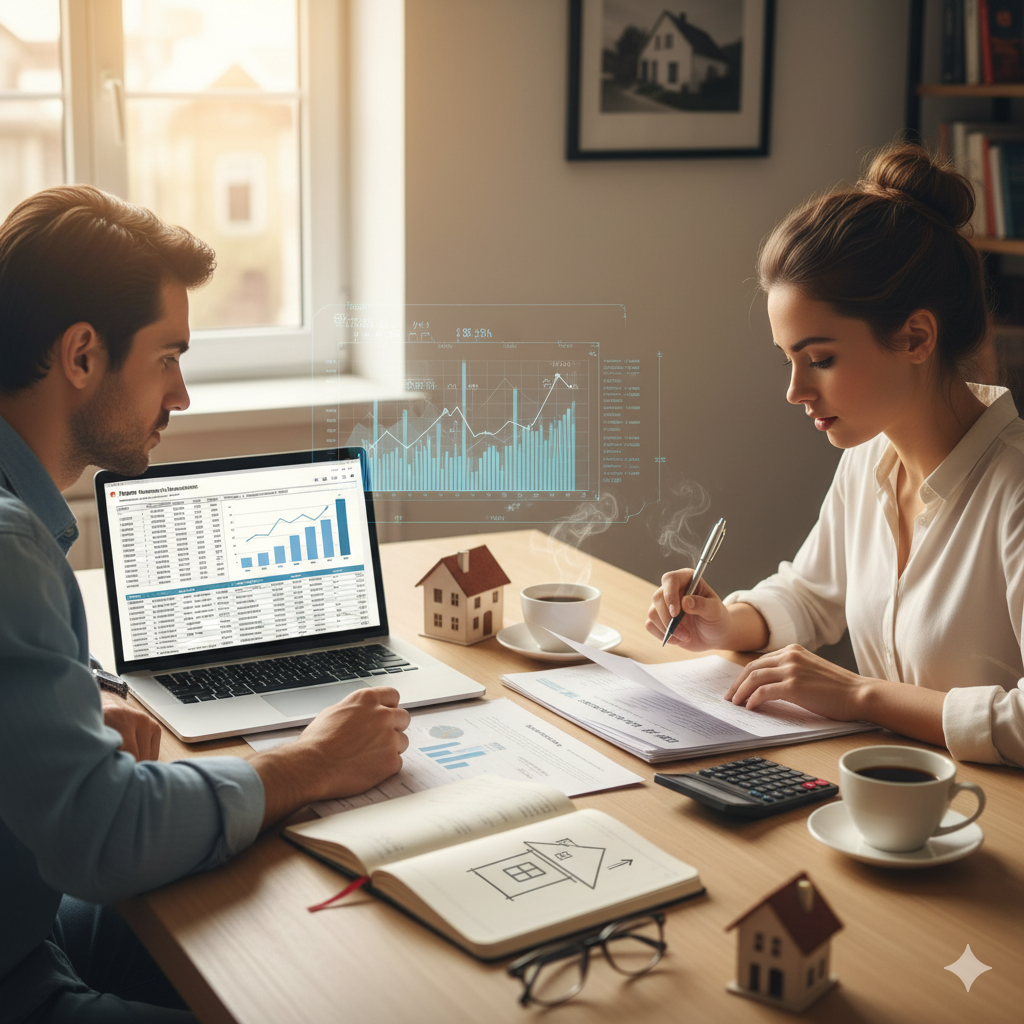 A family calculating their home loan EMI.