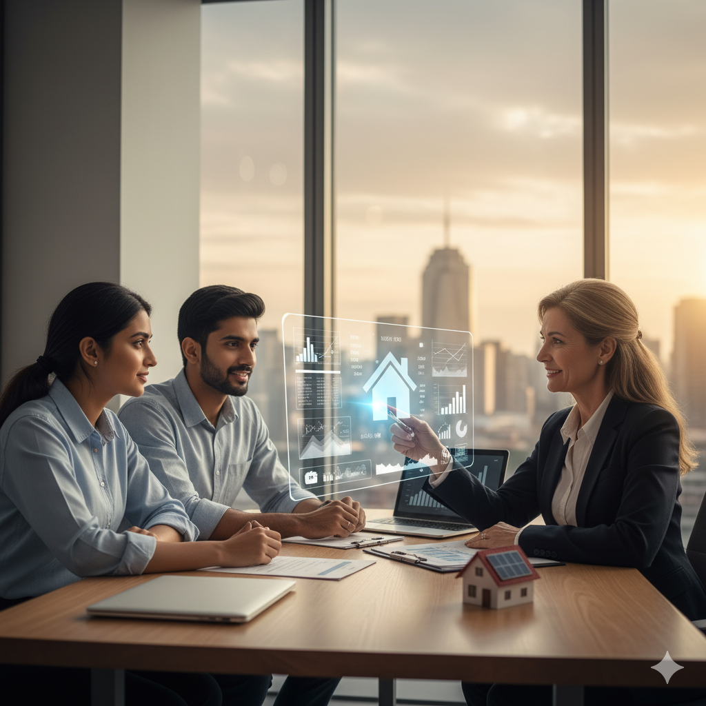 A family calculating their home loan EMI.